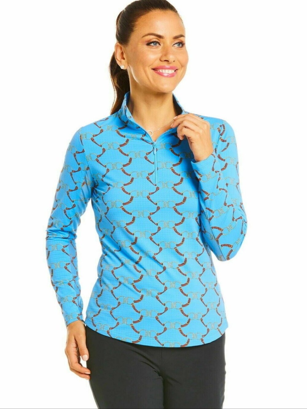 New IBKUL Belmont Blue Long sleeve Mock Neck Quarter Zip Women's Size XL